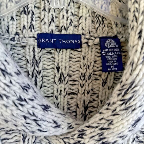 Grant Thomas Ragg Wool Sweater Mens Sz M VTG Black Chunky Shawl Collar Pullover - Picture 4 of 12